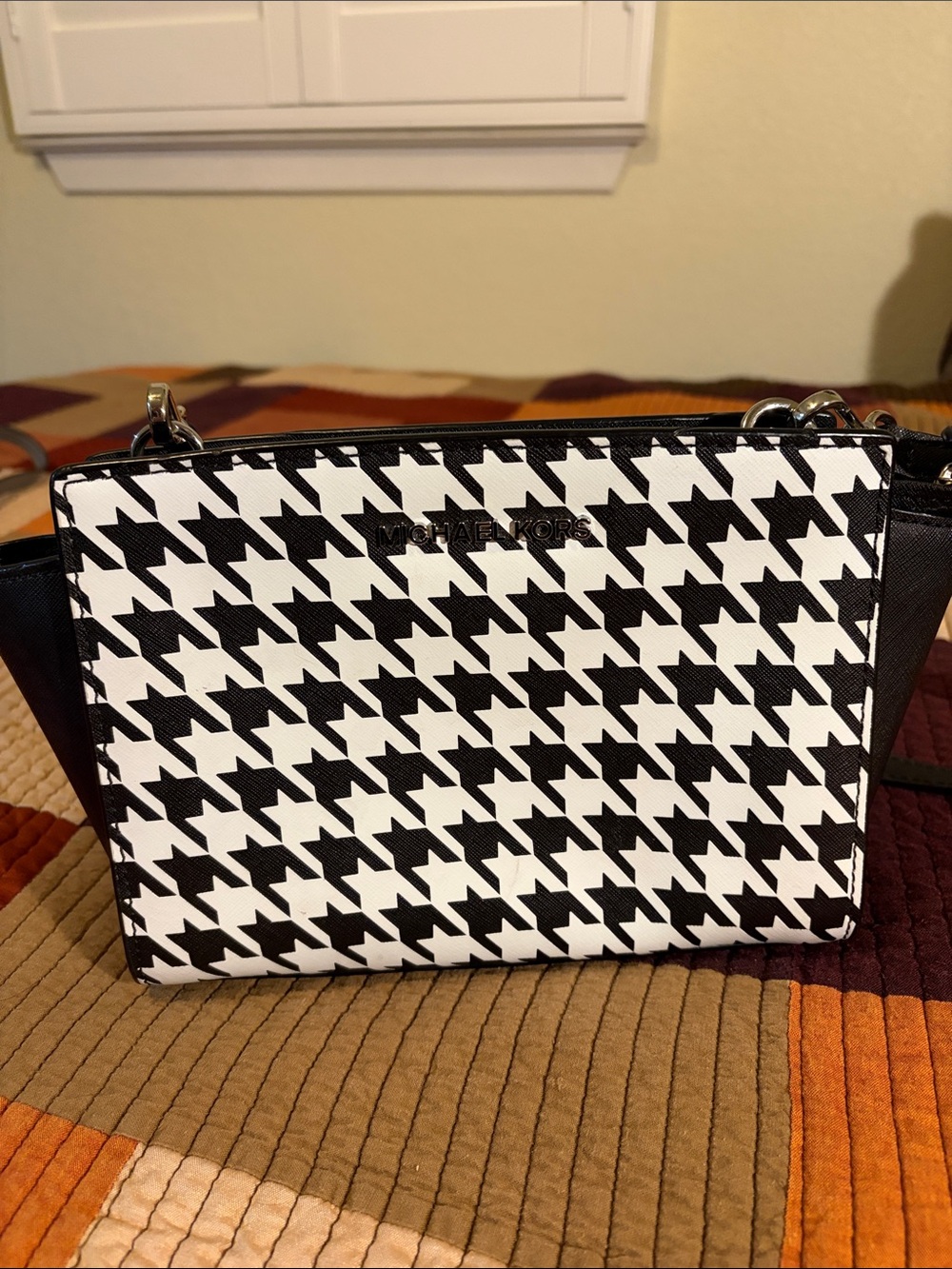 Michael Kors Black and White Houndstooth Shoulder Bag